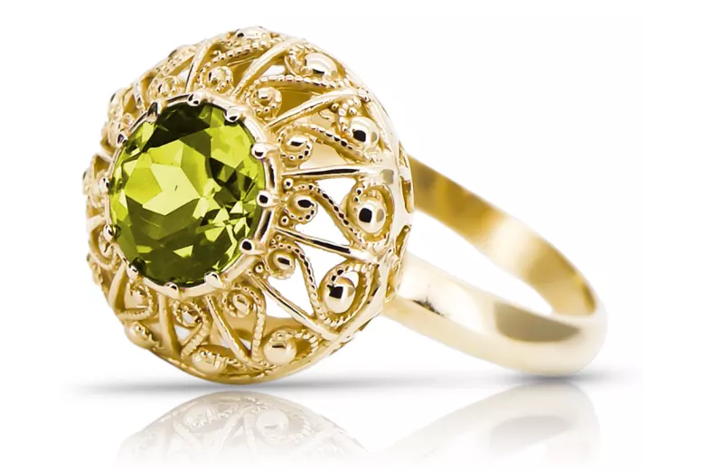 Anillo Peridoto amarillo Oro amarillo de 14 quilates Estilo vintage vrc059y